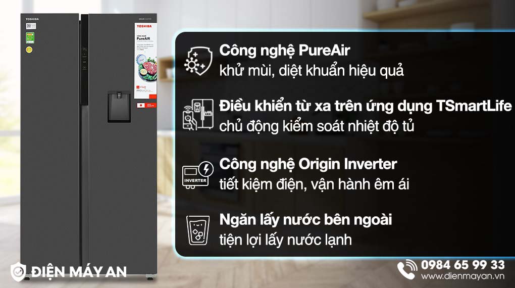 Tủ Lạnh Toshiba Inverter 596 Lít Side By Side GR-RS775WI-PMV(06)-MG - tổng quan thiết kế